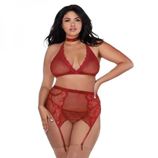 Dreamgirl Fishnet And Lace Four Piece Set With Stretch Velvet Trim Accents Garnet Queen Dreamgirl Couples Dreamgirl Fishnet And Lace Four Piece Set With Stretch Velvet Trim Accents Garnet Queen Dreamgirl Couples