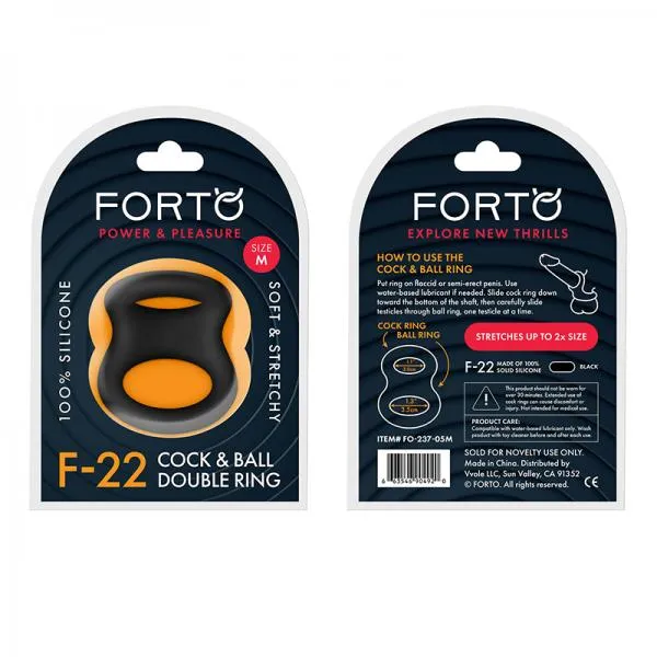 Forto F 22 Double Ring Liquid Silicone 5355 Mm Black Vvole LLC Female Sex Toys