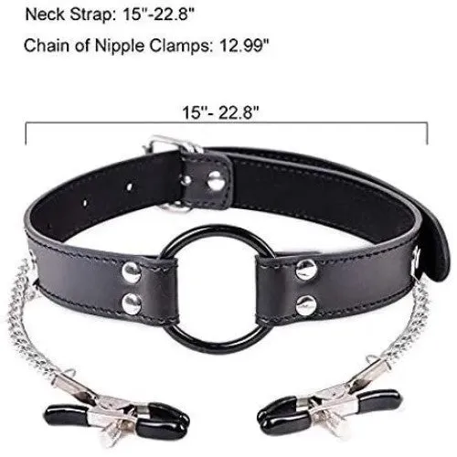 Naughty Toys Male Sex Toys Mouth gag with rubber ORing and chain nipple clamps
