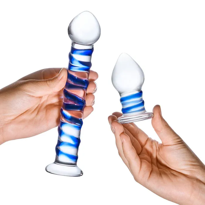 Gls Anal gls Double Penetration Glass Swirly Dildo Butt Plug Set