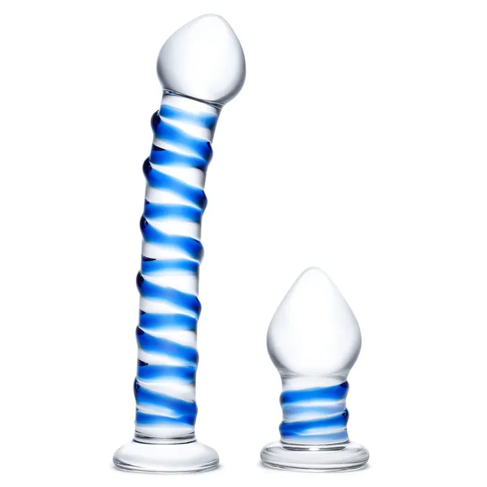 Gls Anal gls Double Penetration Glass Swirly Dildo Butt Plug Set