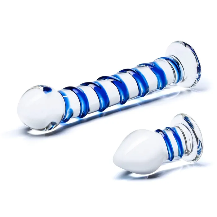Gls Anal gls Double Penetration Glass Swirly Dildo Butt Plug Set