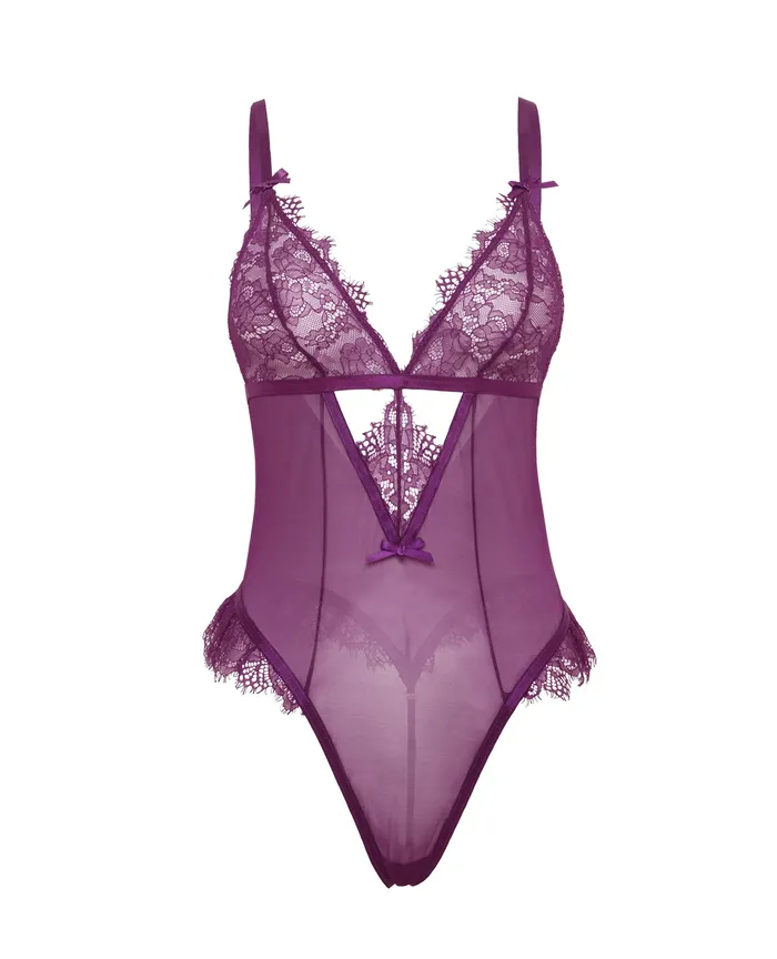 Oh La La Cheri Vibrators Katana Mesh Lace Teddy Purple 1X2X