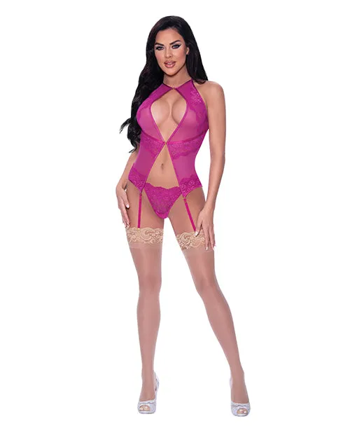 Vibrators Magic Moments Intl Berrylicious Lace Halter Basque Gstring Pink
