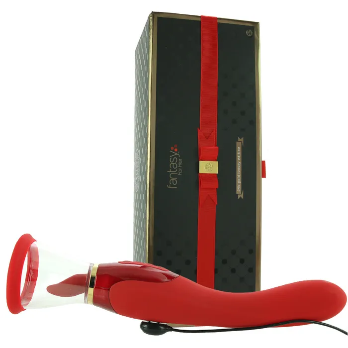 Pipedream Fantasy For Her 24k Gold Luxury Edition Her Ultimate Pleasure Rechargeable Silicone DualEnded Vibrator With Licking Suction Red Nalpac Female Sex Toys Pipedream Fantasy For Her 24k Gold Luxury Edition Her Ultimate Pleasure Rechargeable Silicone DualEnded Vibrator With Licking Suction Red Nalpac Female Sex Toys
