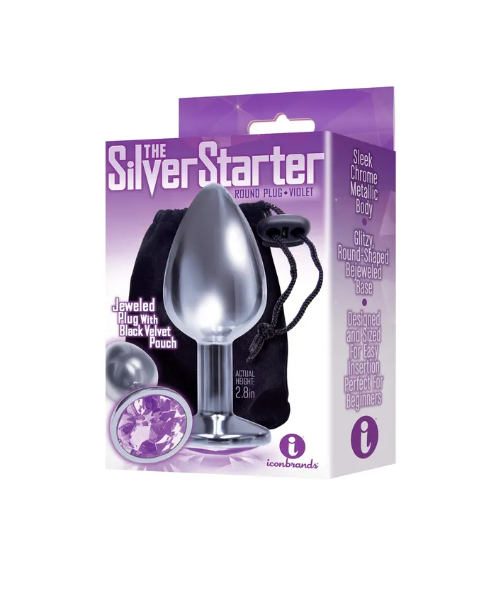 Anal 9S Silver Starter Bejeweled Steel Plug Violet I Iconbrands