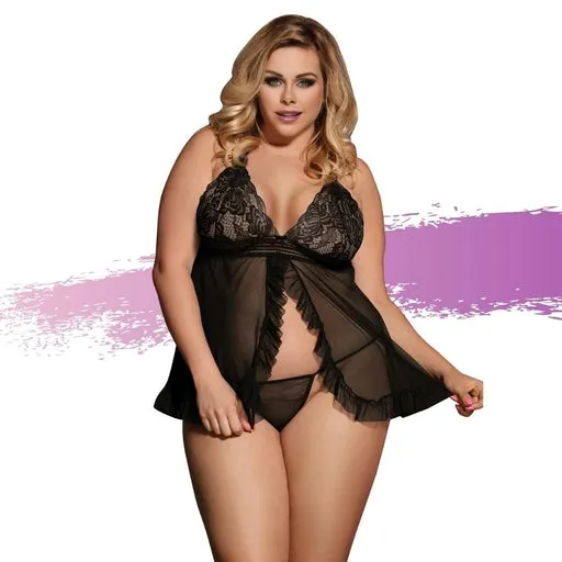 Anal Ashella Lingerie Samantha Queen Babydoll and GString Black AAPD