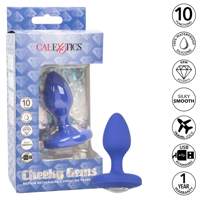 Anal CalExotics Cheeky Gems Medium Rechargeable Vibrating Probe Blue