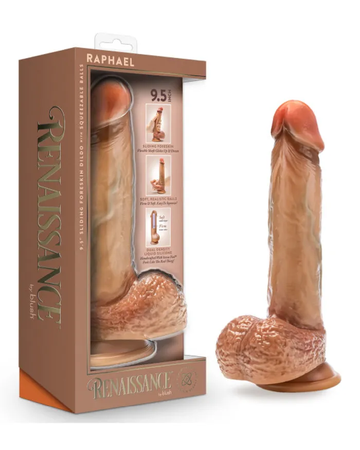 Blush Female Sex Toys Raphael Ultra Realistic 95 Inch Silicone Dildo with Sliding Foreskin Caramel