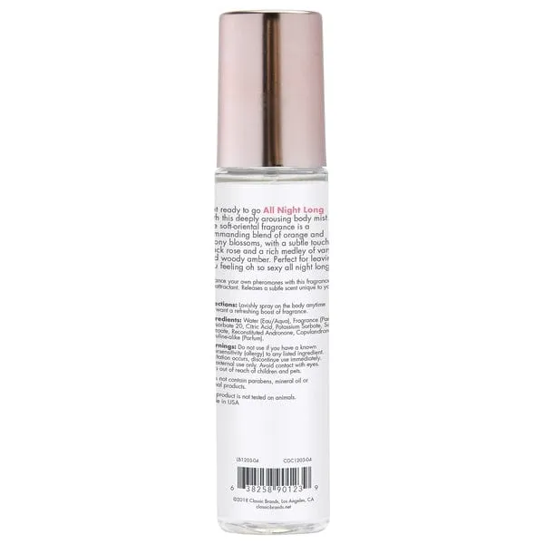 CG Female Sex Toys ALL NIGHT LONG Fragrance Body Mist with Pheromones Soft Oriental 35oz 103mL