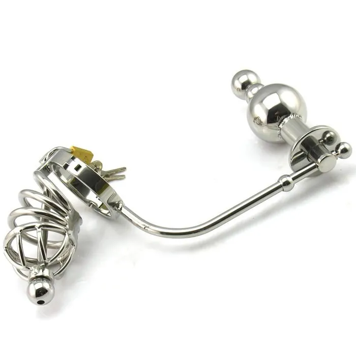 CHASTITY CAGE CO Male Sex Toys Cock Cage with a Butt Plug attachment and Urethral Sound 177 inches Long CHASTITY CAGE CO Male Sex Toys Cock Cage with a Butt Plug attachment and Urethral Sound 177 inches Long