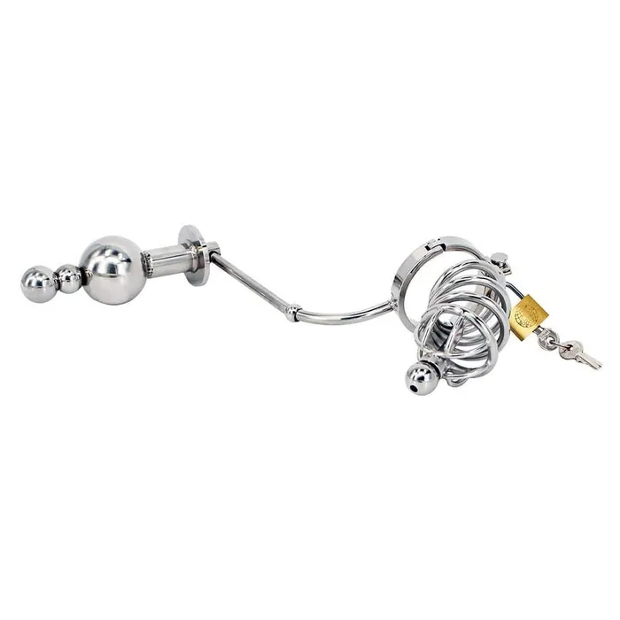 CHASTITY CAGE CO Male Sex Toys Cock Cage with a Butt Plug attachment and Urethral Sound 177 inches Long