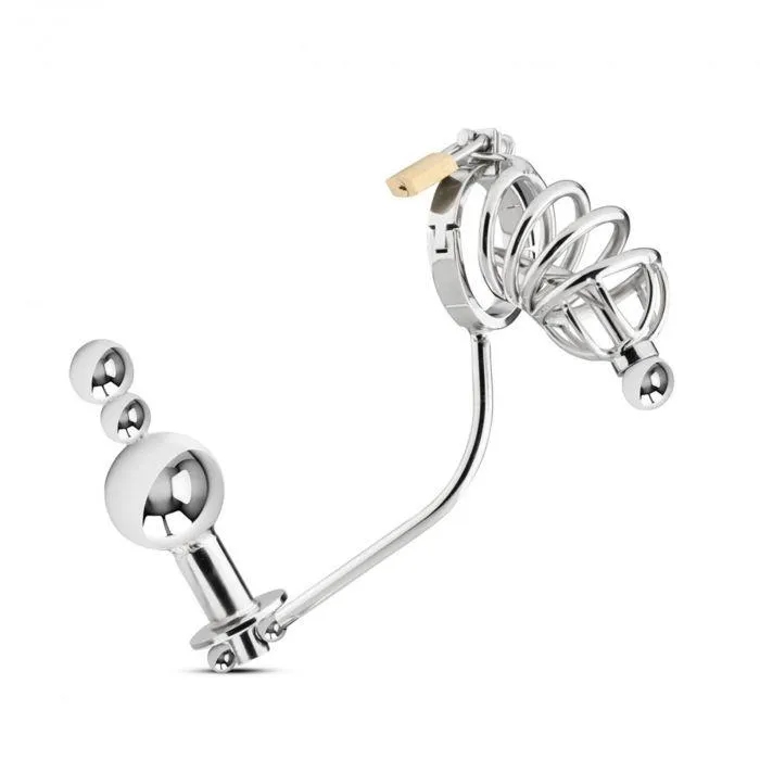CHASTITY CAGE CO Male Sex Toys Cock Cage with a Butt Plug attachment and Urethral Sound 177 inches Long