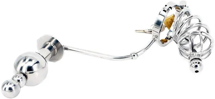 CHASTITY CAGE CO Male Sex Toys Cock Cage with a Butt Plug attachment and Urethral Sound 177 inches Long