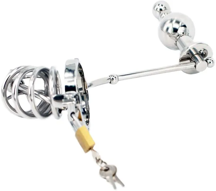CHASTITY CAGE CO Male Sex Toys Cock Cage with a Butt Plug attachment and Urethral Sound 177 inches Long