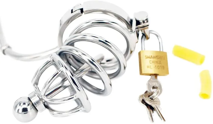 CHASTITY CAGE CO Male Sex Toys Cock Cage with a Butt Plug attachment and Urethral Sound 177 inches Long