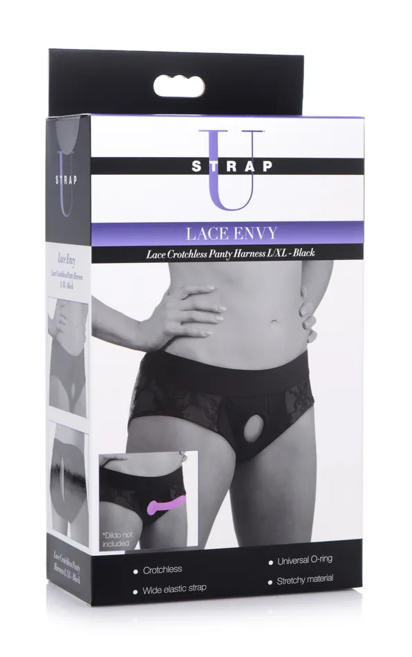 Female Sex Toys Strap U Lace Envy Black Crotchless Panty Harness
