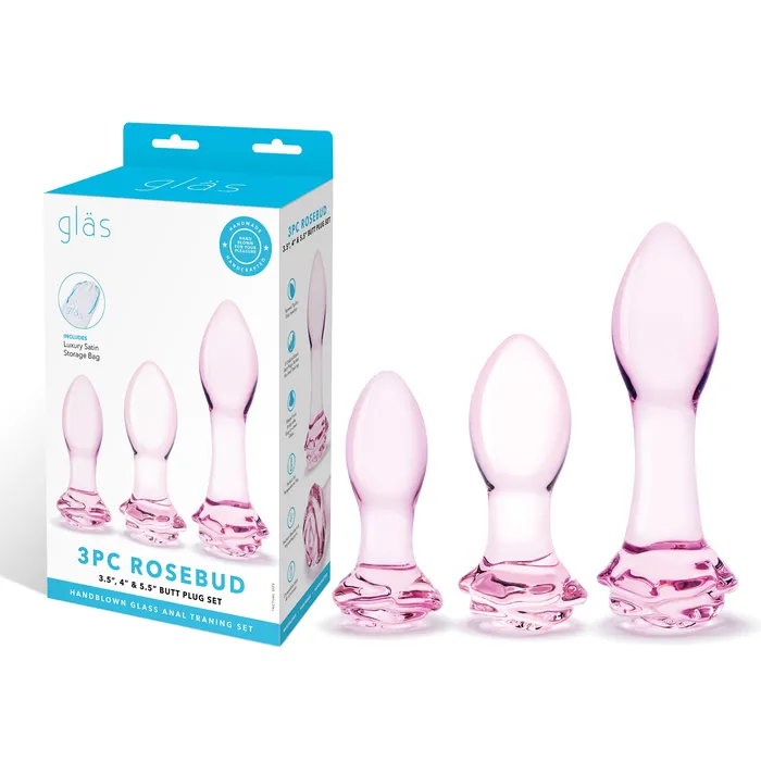 Glas Anal 3 Pc Rosebud Butt Plug Set Pink