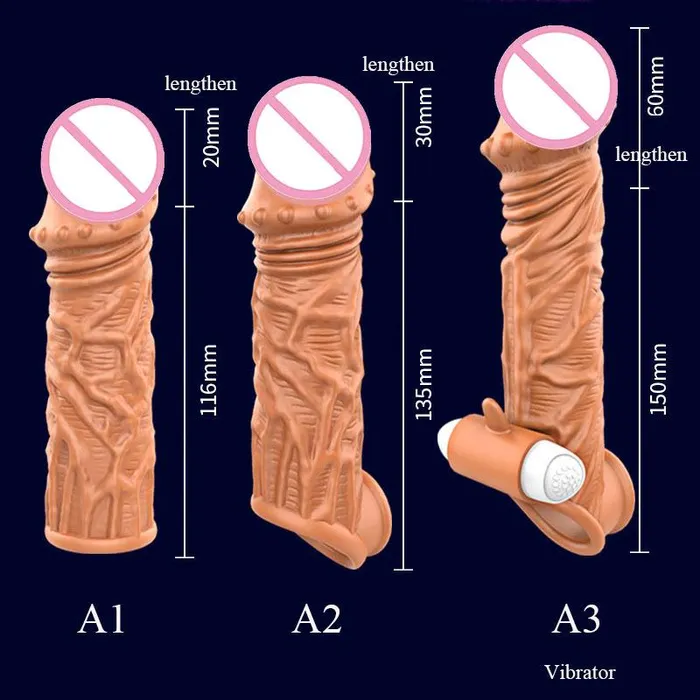 Penis Extenders Enlargers Reusable Penis Sleeve Cock Extender Enlarger Hollow Dildo Vibrator House of Dasein Female Sex Toys