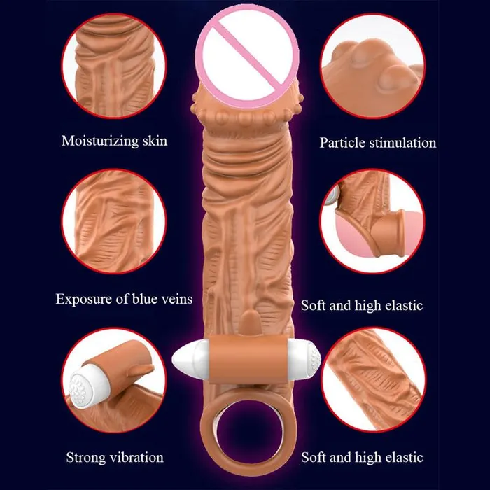 Penis Extenders Enlargers Reusable Penis Sleeve Cock Extender Enlarger Hollow Dildo Vibrator House of Dasein Female Sex Toys