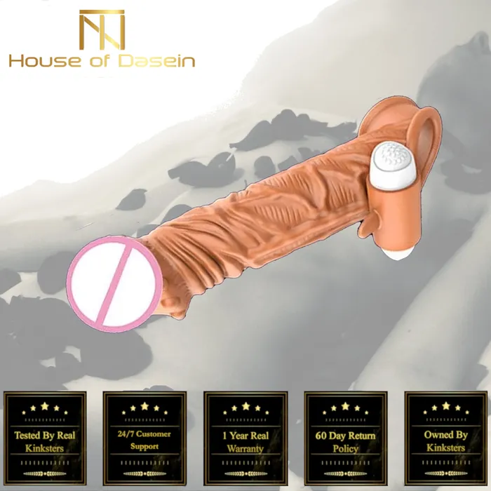 Penis Extenders Enlargers Reusable Penis Sleeve Cock Extender Enlarger Hollow Dildo Vibrator House of Dasein Female Sex Toys