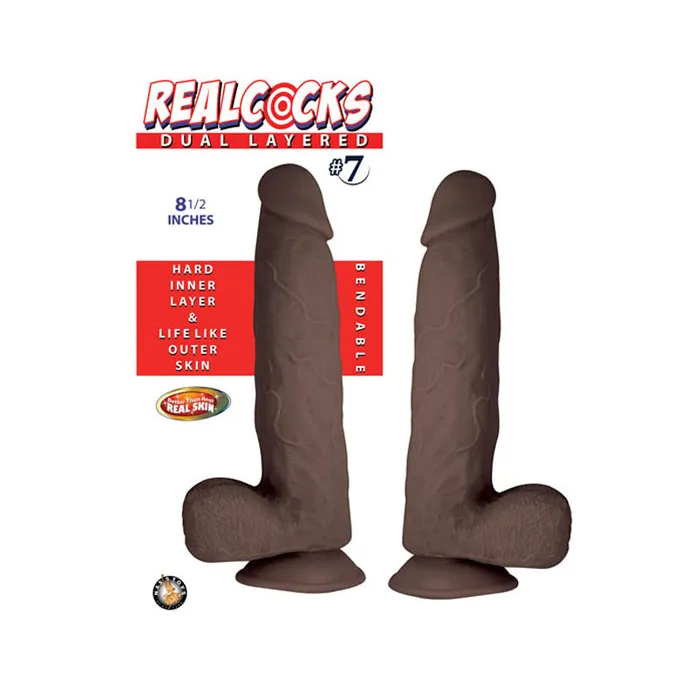 Realcocks Dual Layered 7 85In Dark Br Nasstoys Dildos