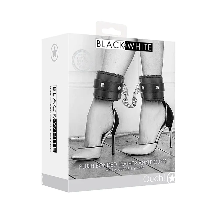 Shots America LLC Restraints Ouch BW Bonded Leather Ankle Cuffs Blk