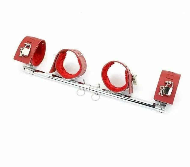 Spreader Bars Expandable Metal Spreader Bar Black Red Locking Leather Cuffs Bdsm Restraints House of Dasein Restraints