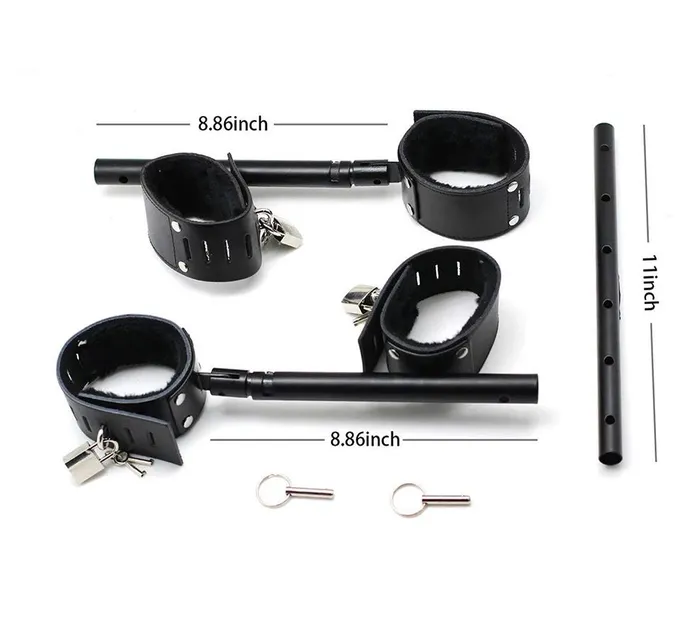 Spreader Bars Expandable Metal Spreader Bar Black Red Locking Leather Cuffs Bdsm Restraints House of Dasein Restraints