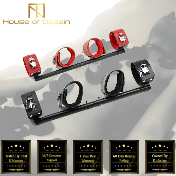 Spreader Bars Expandable Metal Spreader Bar Black Red Locking Leather Cuffs Bdsm Restraints House of Dasein Restraints