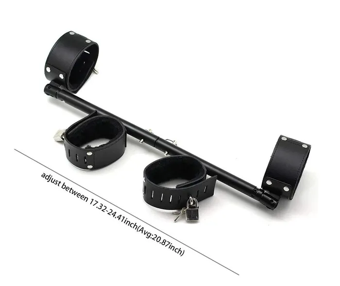 Spreader Bars Expandable Metal Spreader Bar Black Red Locking Leather Cuffs Bdsm Restraints House of Dasein Restraints