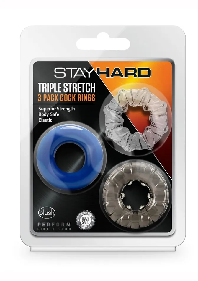 Stay Hard Triple Stretch Cock Rings Pack of 3 Blush Novelties Dildos