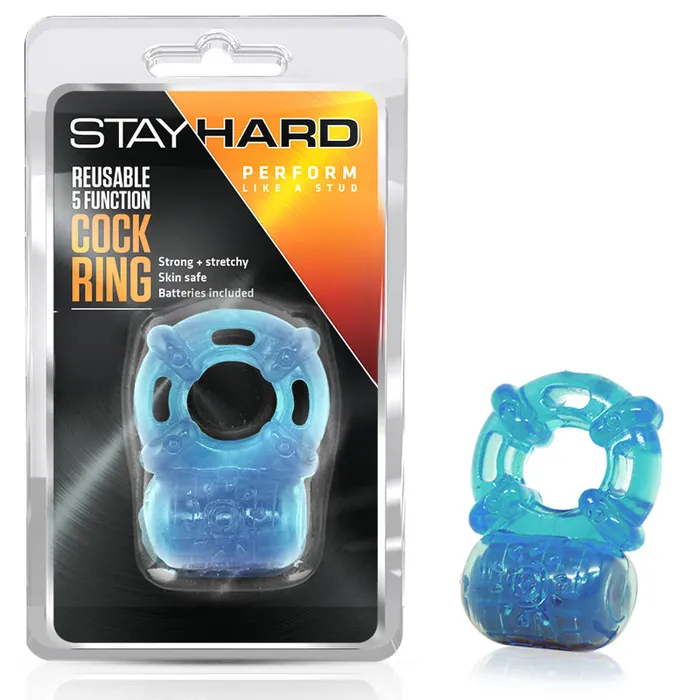 Vibrators Blush Stay Hard Reusable 5F Cockring Blue