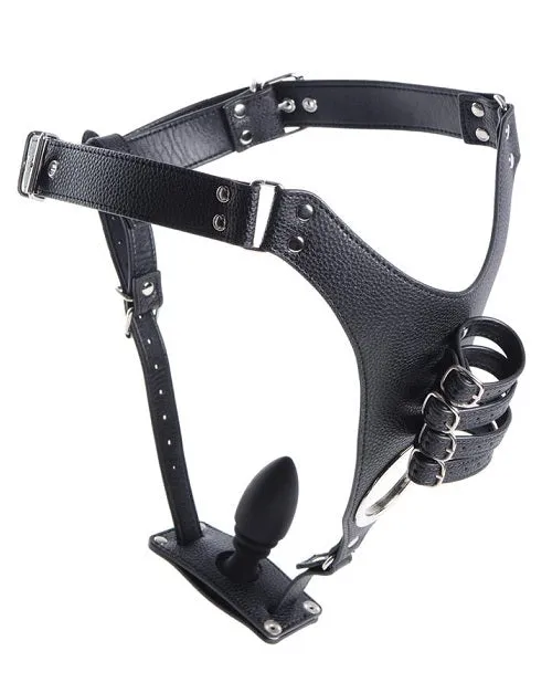 XR Brands Male Sex Toys Strict Male Chastity Harness with Silicone Anal Plug Black XR Brands Male Sex Toys Strict Male Chastity Harness with Silicone Anal Plug Black