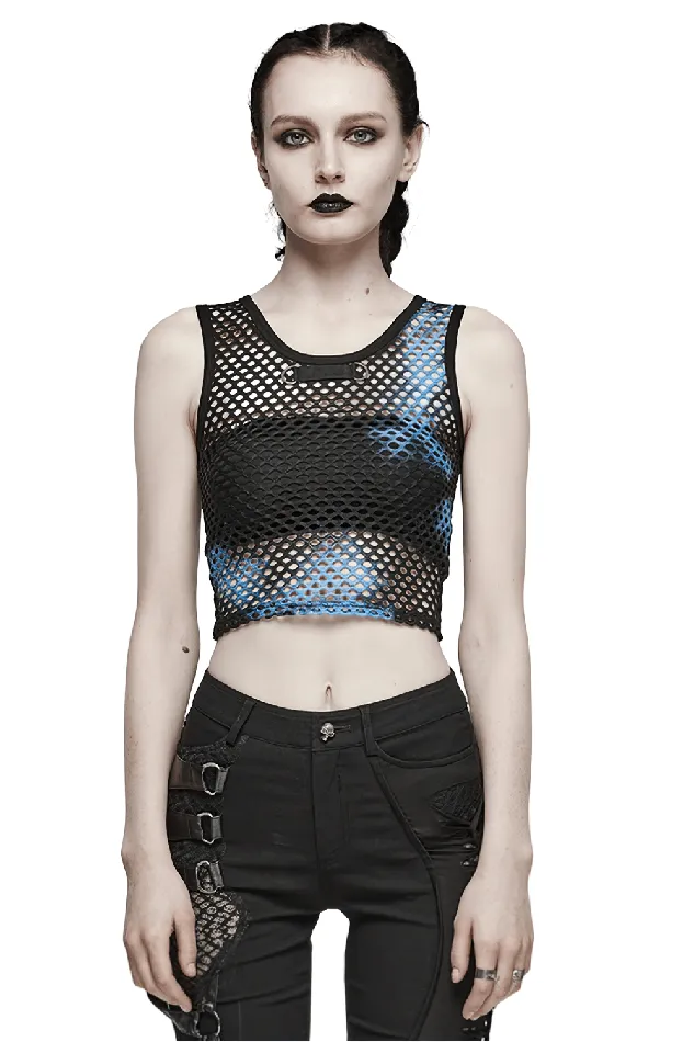 Anal Punk Tie Dye Mesh Tank Top in Chic BlackBlue EVEs SECRETS
