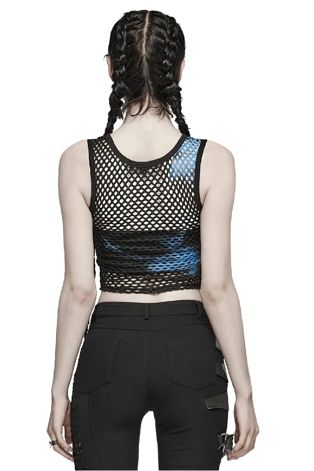 Anal Punk Tie Dye Mesh Tank Top in Chic BlackBlue EVEs SECRETS