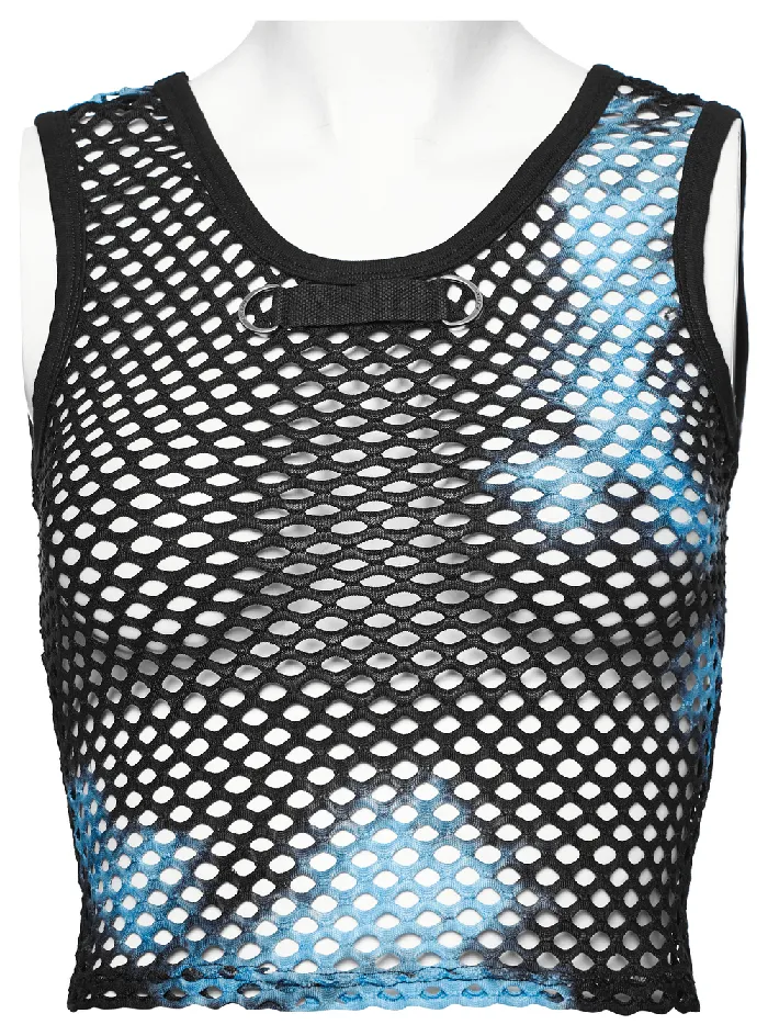 Anal Punk Tie Dye Mesh Tank Top in Chic BlackBlue EVEs SECRETS