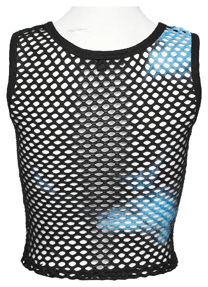 Anal Punk Tie Dye Mesh Tank Top in Chic BlackBlue EVEs SECRETS