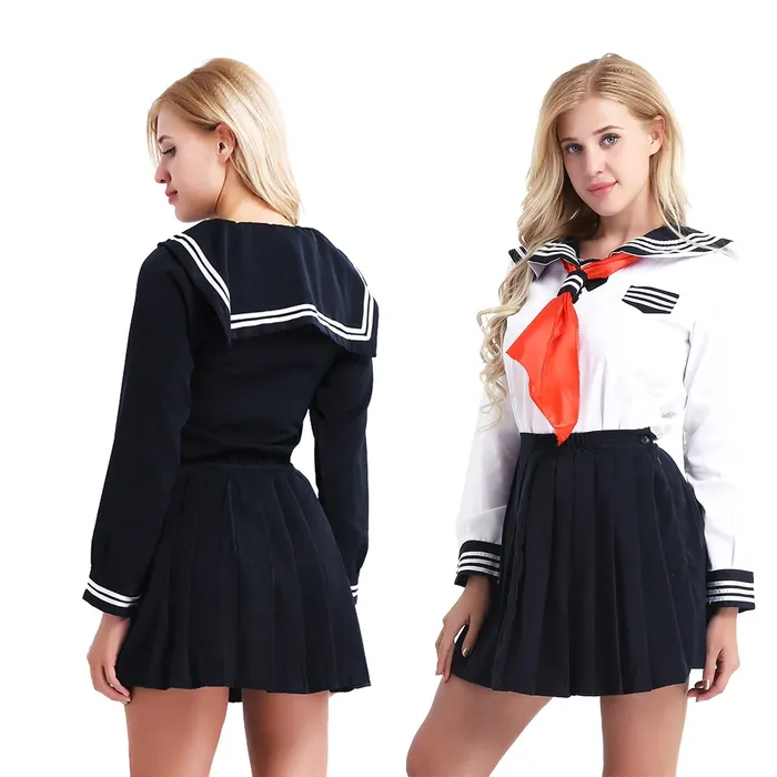 Cosplay Sailor Uniform Costume Long Sleeve Shirt With Pleated Skirt And Neckerchief EVEs SECRETS Male Sex Toys Cosplay Sailor Uniform Costume Long Sleeve Shirt With Pleated Skirt And Neckerchief EVEs SECRETS Male Sex Toys