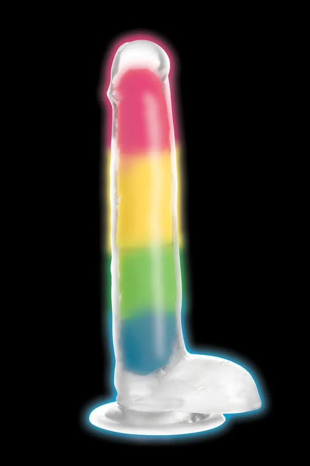 Curve Toys Female Sex Toys Lollicock 7 Glow In The Dark Rainbow Silicone Dildo With Balls