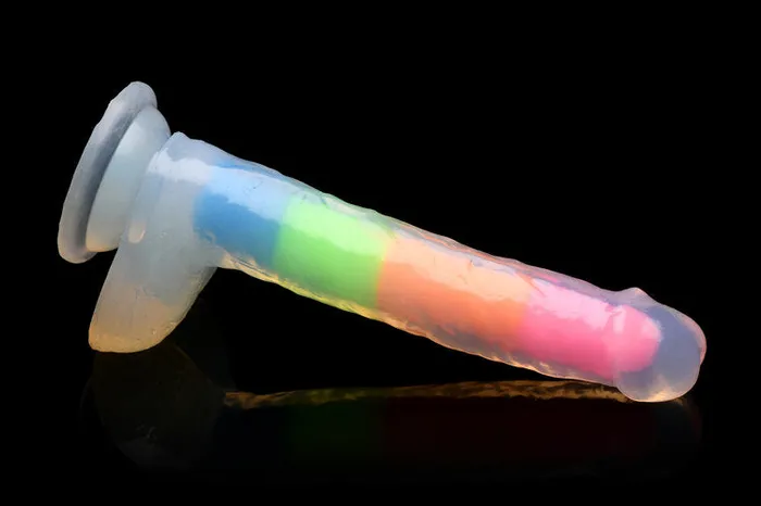 Curve Toys Female Sex Toys Lollicock 7 Glow In The Dark Rainbow Silicone Dildo With Balls