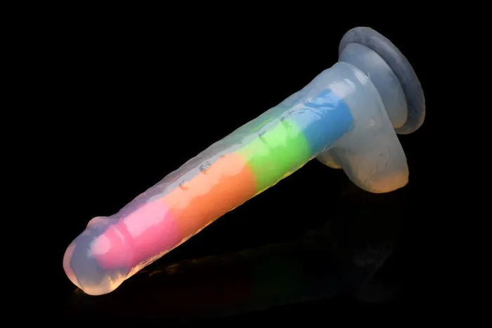 Curve Toys Female Sex Toys Lollicock 7 Glow In The Dark Rainbow Silicone Dildo With Balls