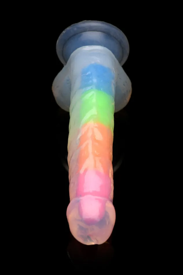Curve Toys Female Sex Toys Lollicock 7 Glow In The Dark Rainbow Silicone Dildo With Balls