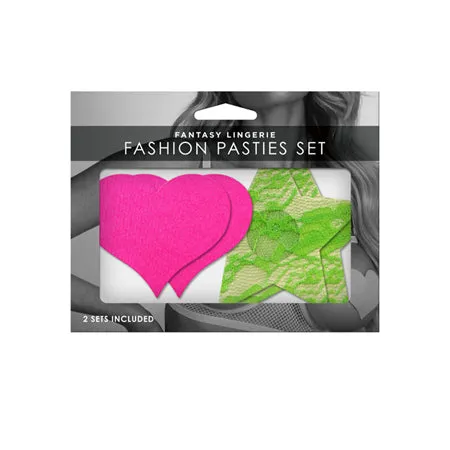 Dildos 2Pack Solid Neon Pink Heart Neon Green Lace Star Pasties Fantasy Lingerie