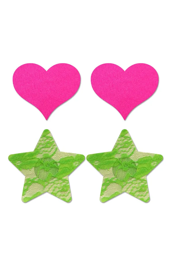 Dildos 2Pack Solid Neon Pink Heart Neon Green Lace Star Pasties Fantasy Lingerie Dildos 2Pack Solid Neon Pink Heart Neon Green Lace Star Pasties Fantasy Lingerie