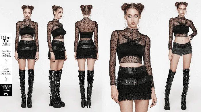 EVEs SECRETS Gothic Black Mesh Butterfly Crop Top with Long Sleeves Anal