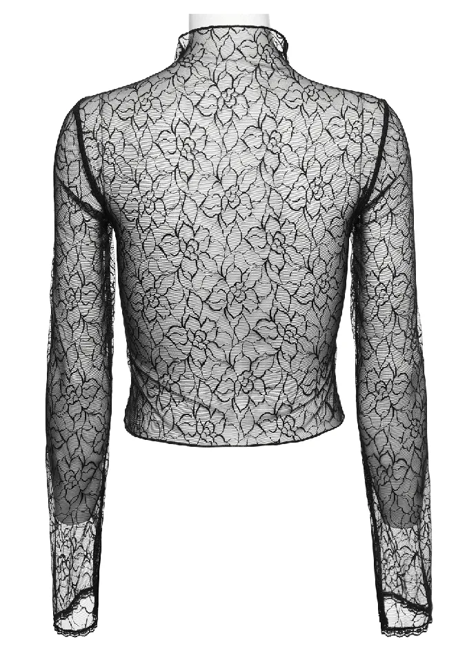 EVEs SECRETS Gothic Black Mesh Butterfly Crop Top with Long Sleeves Anal