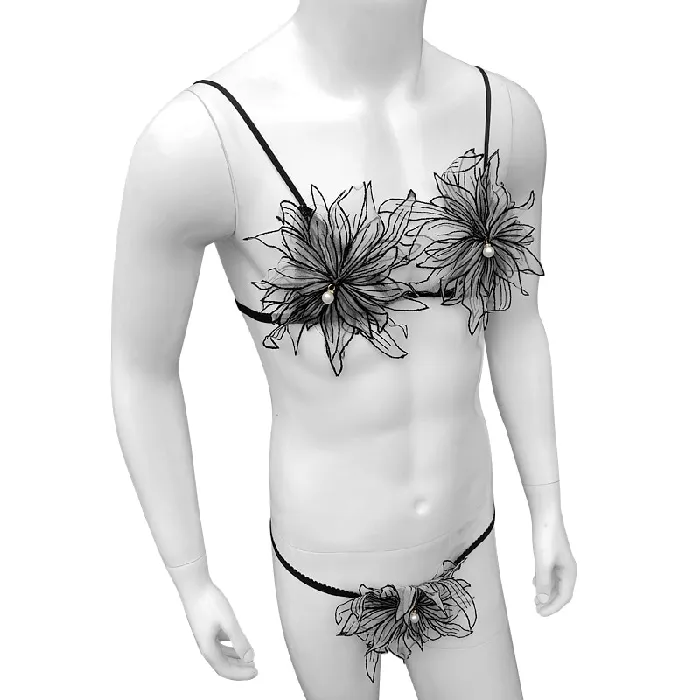 Female Sex Toys EVEs SECRETS Floral Lingerie Set for Men Erotic Mesh Underwear Sheer Bra Top with Gstrings