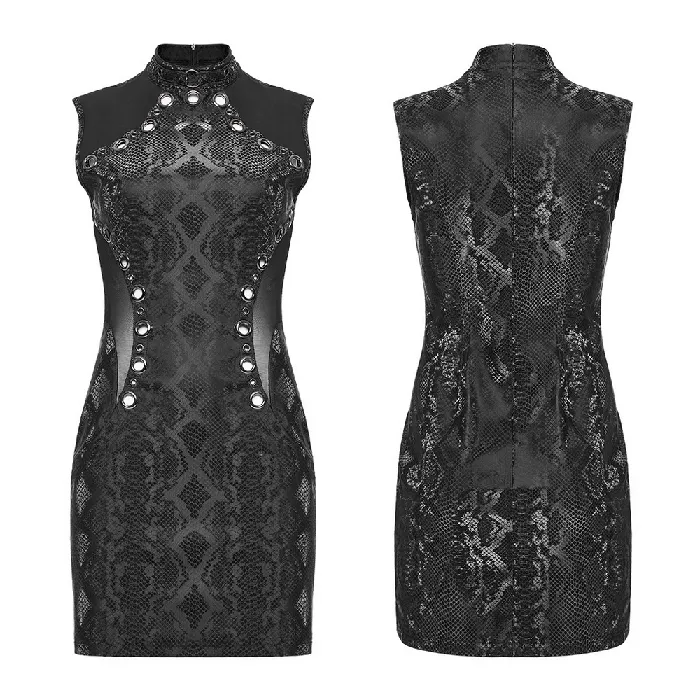 Female Sex Toys Sleek Sleeveless Punk Dress with a Bold SnakeSkin Pattern EVEs SECRETS