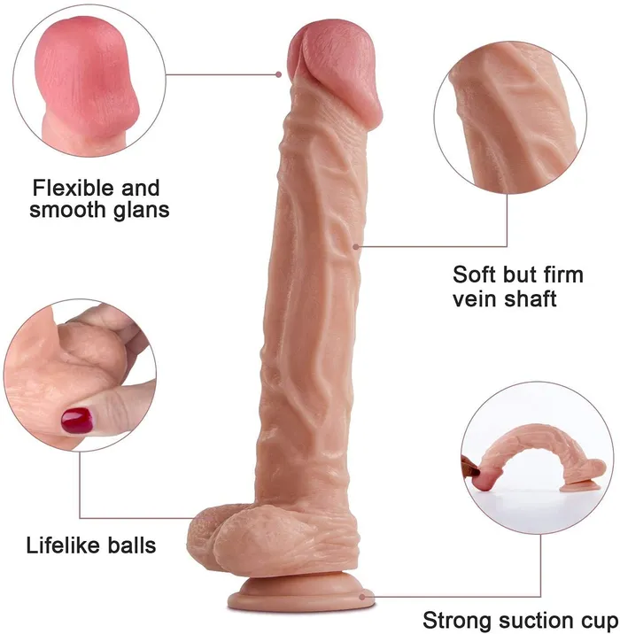 JazzToy Female Sex Toys 10 Inch Realistic Dildo with Balls
